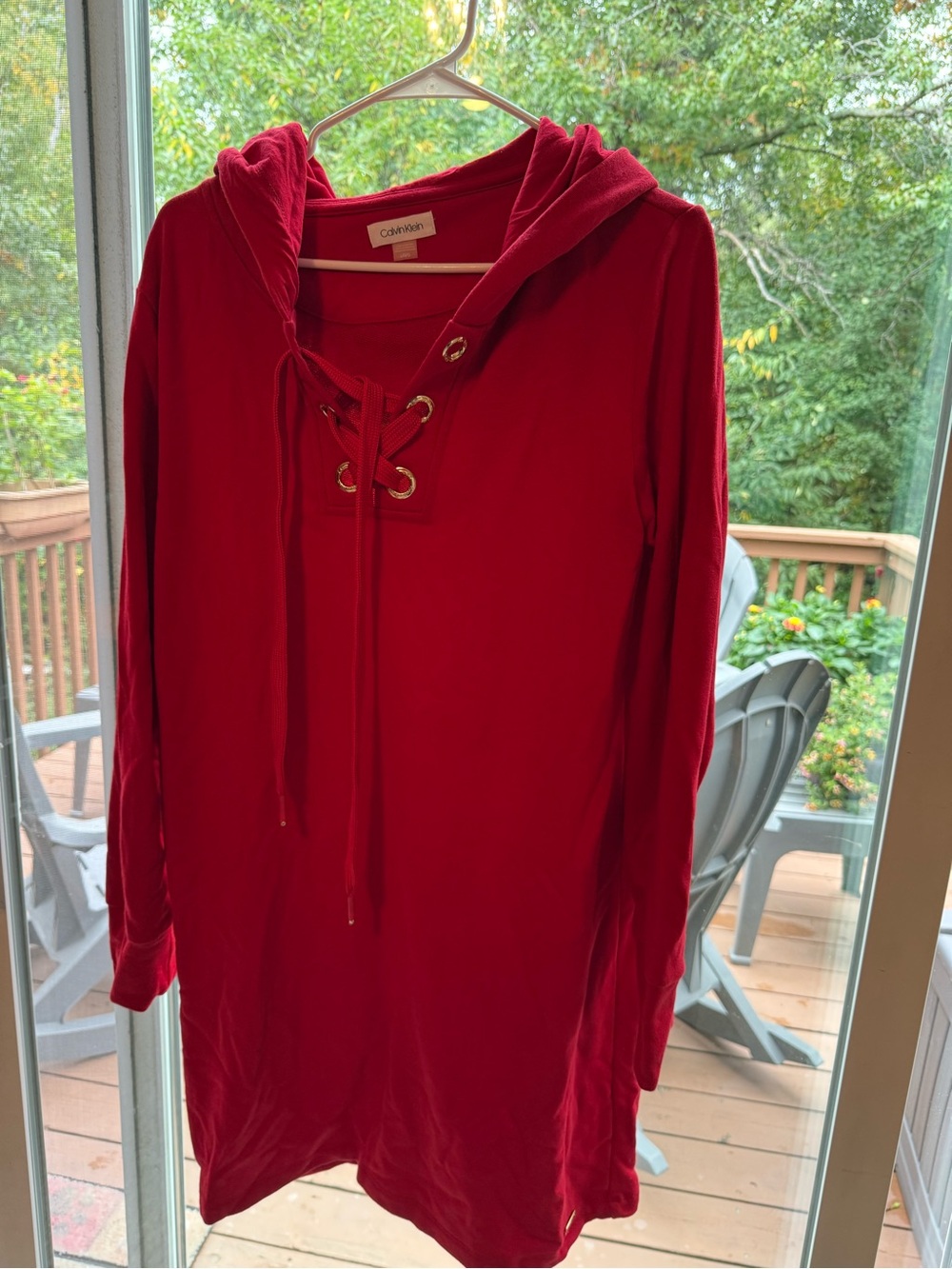 Calvin Klein Bright Red Lace-Up Hoodie Tunic